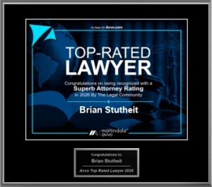 Award plaque honoring Brian Stutheit as a top-rated lawyer in 2026.